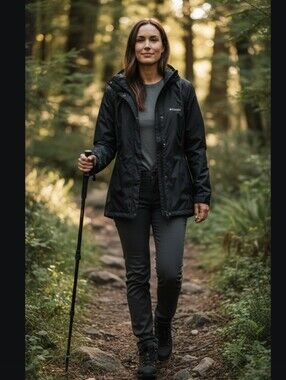 Columbia Women's Black Hooded Utility Rain Jacket